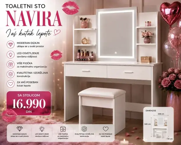Detalj NAVIRA toaletnog stola sa fiokama